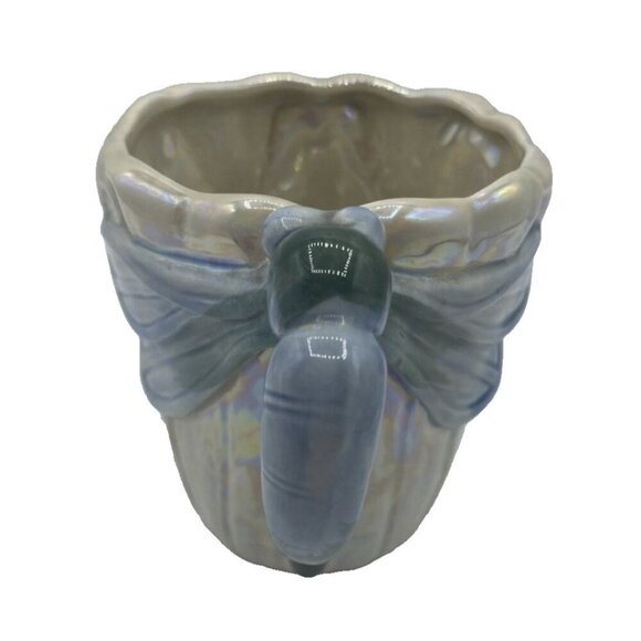 Vintage 70s Fitz & Floyd Dragonfly Cup Pearl Iridescent Ceramic Floral Mug Retro - Picture 2 of 12